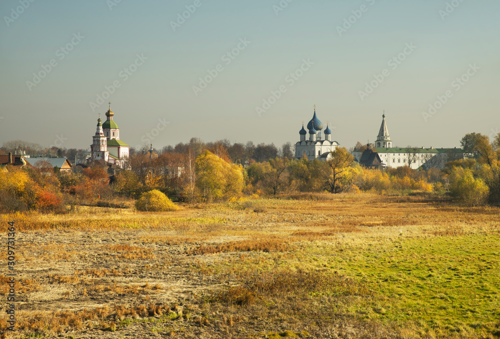 Ilinskiy (Elijah) meadow and Suzdal kremlin. Vladimir oblast. Russia