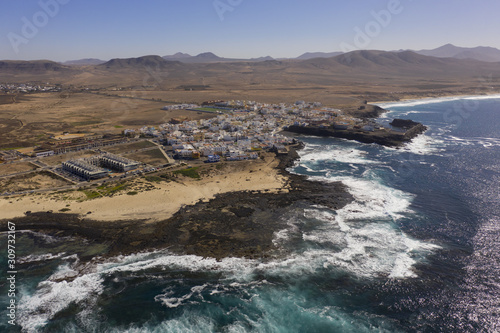 Lanzarote aerial view along at the coast