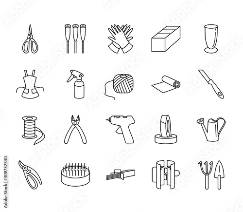 Floristic tools line icon set. Web design for floristic shops and printed materials.