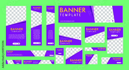 set of creative web banners of standard size with a place for photos.  Business ad banner. Vertical  horizontal and square template. vector illustration EPS 10