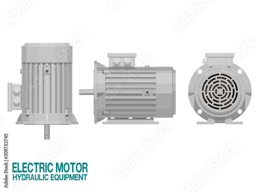 Isolated electric motor on white background.This hydraulic equipment is used for driving the hydraulic pump