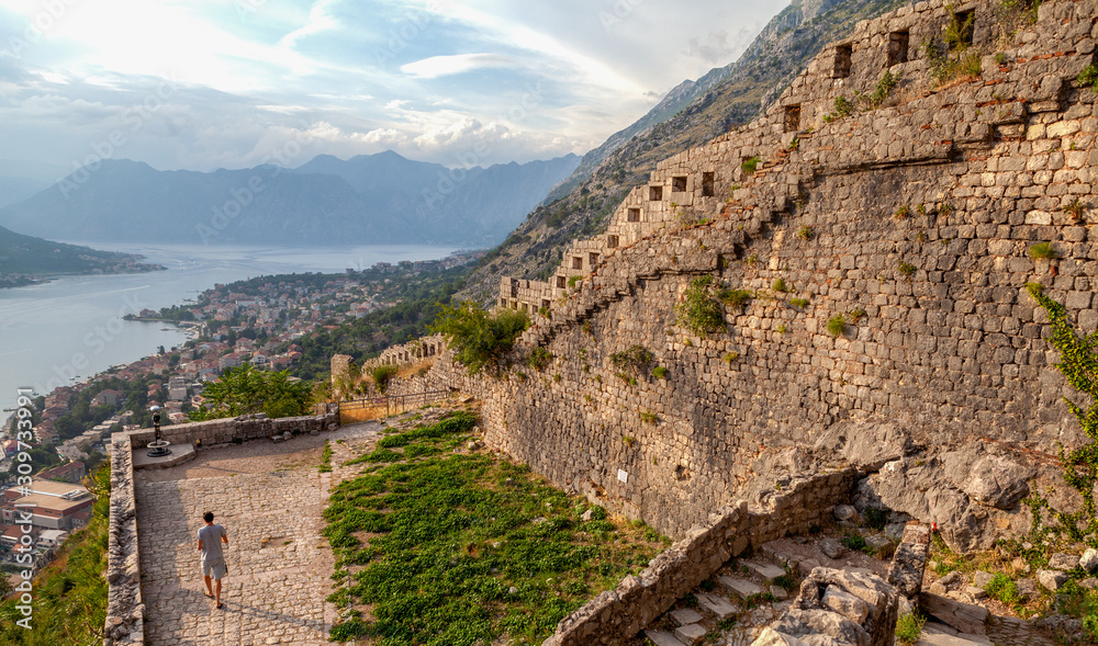 view of the fortress wall, Kotor, Montenegro