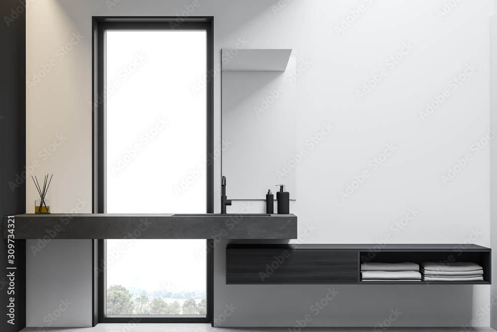 White loft bathroom interior with sink White loft bathroom interior with sink