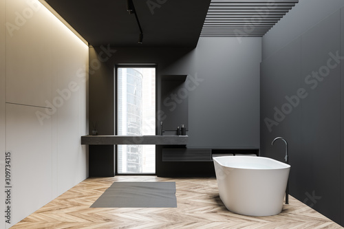 Gray and white loft bathroom interior
