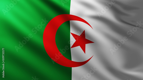 Large Algerian Flag background in the wind