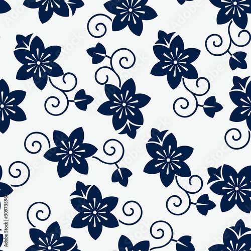 Beautiful seamless vector floral pattern background with tropical flowers. Perfect for wallpapers, web page backgrounds, surface textures, textile. Classic Japan Decor, Asian Backdrop or Simple Kimono photo