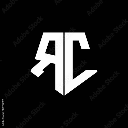 RC logo monogram with pentagon shape style design template