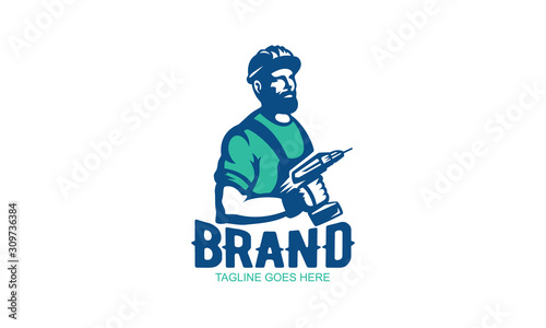 Modern and illustrative logo for a carpentry business, woodworking, handyman business, home builders, etc. Carpentry logo for sale. photo