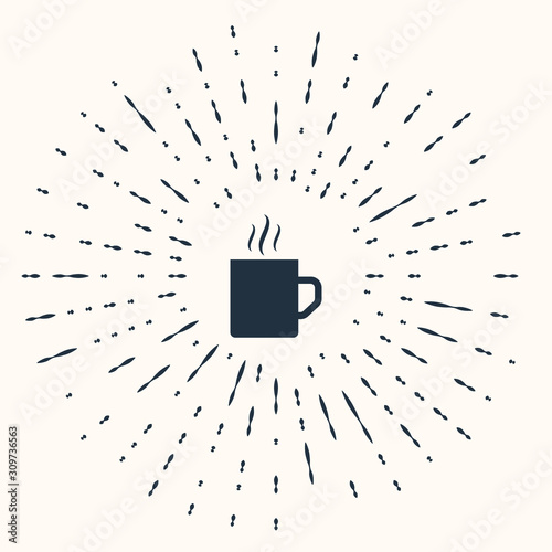 Grey Coffee cup flat icon isolated on beige background. Tea cup. Hot drink coffee. Abstract circle random dots. Vector Illustration
