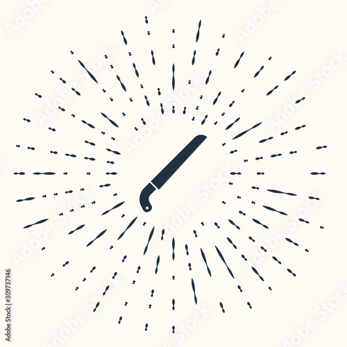 Grey Garden saw icon isolated on beige background. Abstract circle random dots. Vector Illustration