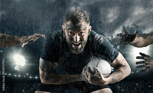 Canvas Print Rugby football player in action
