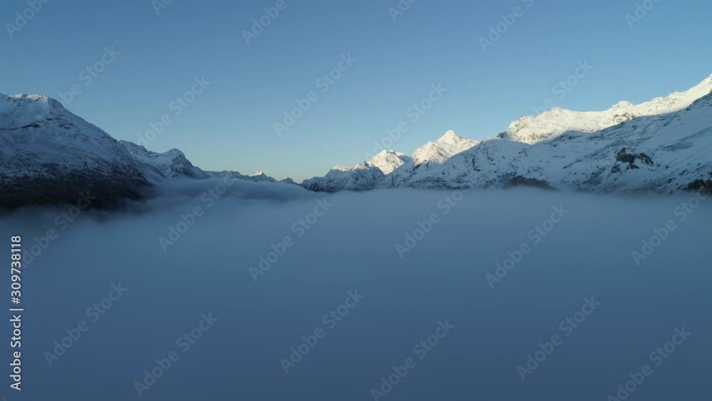 Aerial view of fog, Engadin, Canton of Graubunden, Switzerland Aerial view of fog, Engadin, Canton of Graubunden, Switzerland