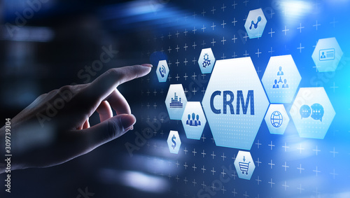 CRM - Customer relationship management automation system software. Business and technology concept.