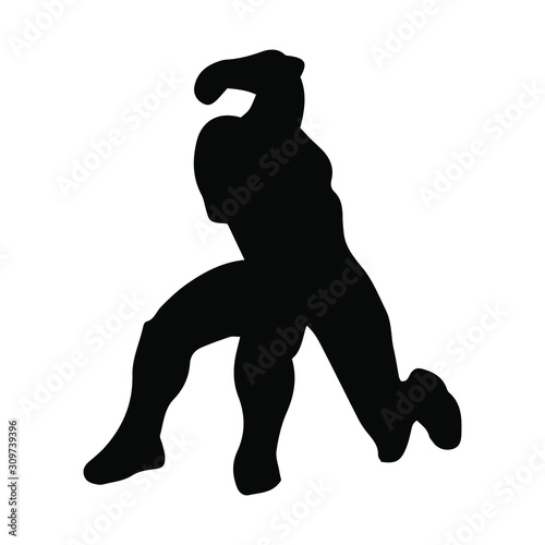 Silhouette of man super hero landing