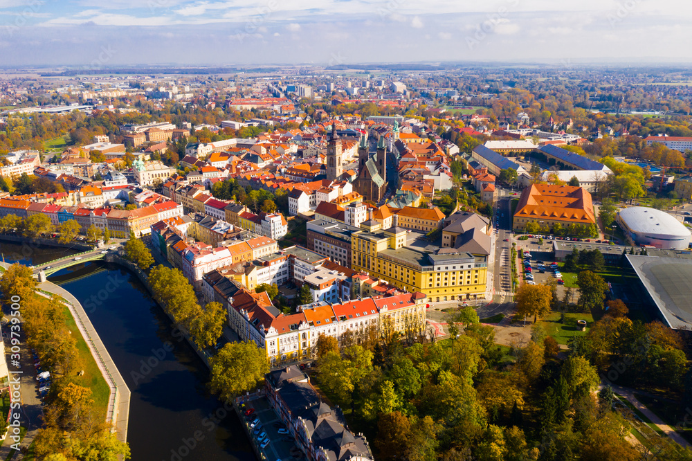 Fototapeta Aerial view on the city Hradec Kralove