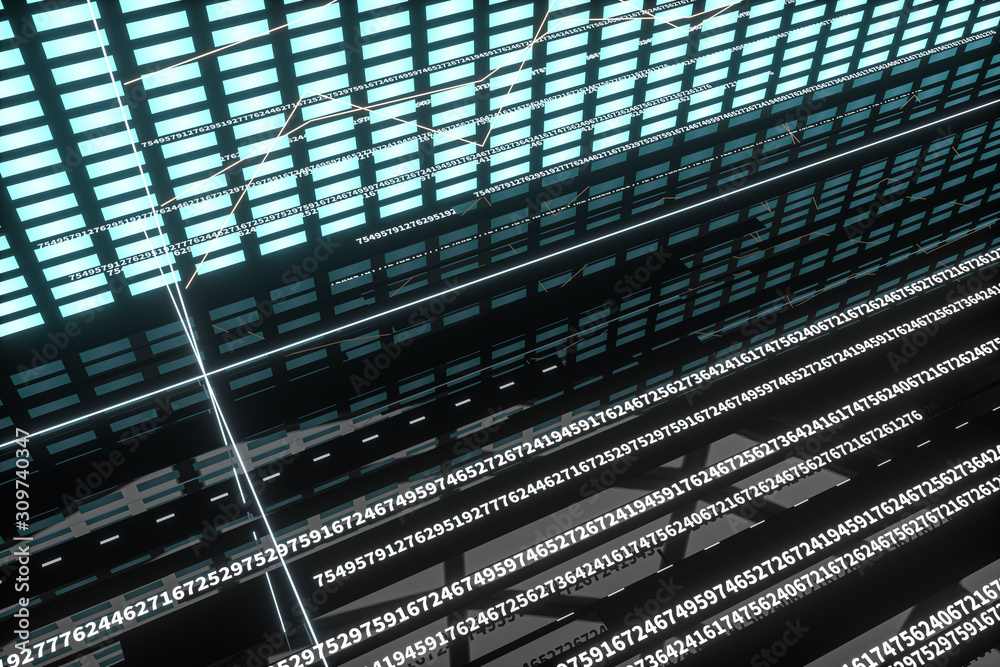 Fluorescent background, geometry of data, 3d rendering. Fluorescent background, geometry of data, 3d rendering.