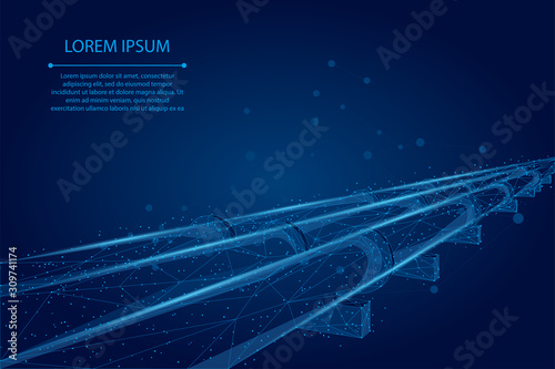 Abstract mash line and point Oil pipeline. Petroleum fuel industry transportation line connection dots blue vector illustration