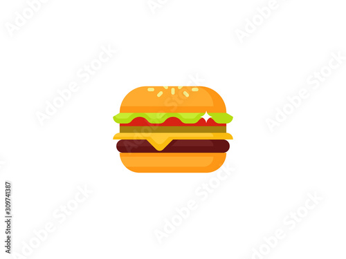 Simple burger icon. Cheeseburger or Hamburger fastfood vector illustration. Unhealthy junk food