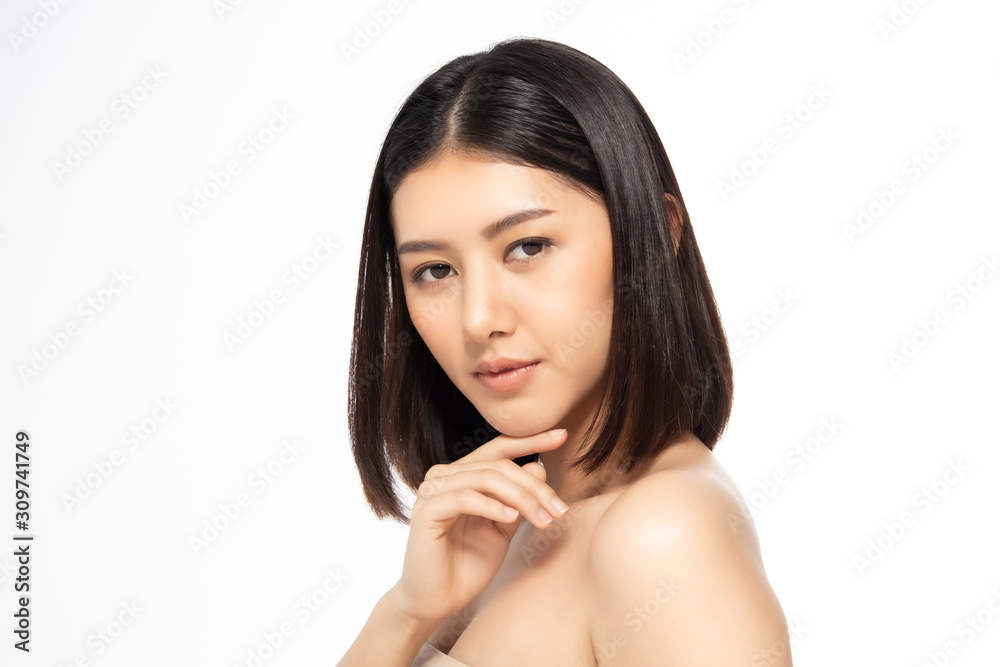 Beautiful Young Asian Woman short hair with Clean Fresh Skin. Face care, Facial treatment, Cosmetology, beauty and healthy skin and cosmetic ideas concept. Beautiful Young Asian Woman short hair with Clean Fresh Skin. Face care, Facial treatment, Cosmetology, beauty and healthy skin and cosmetic ideas concept.