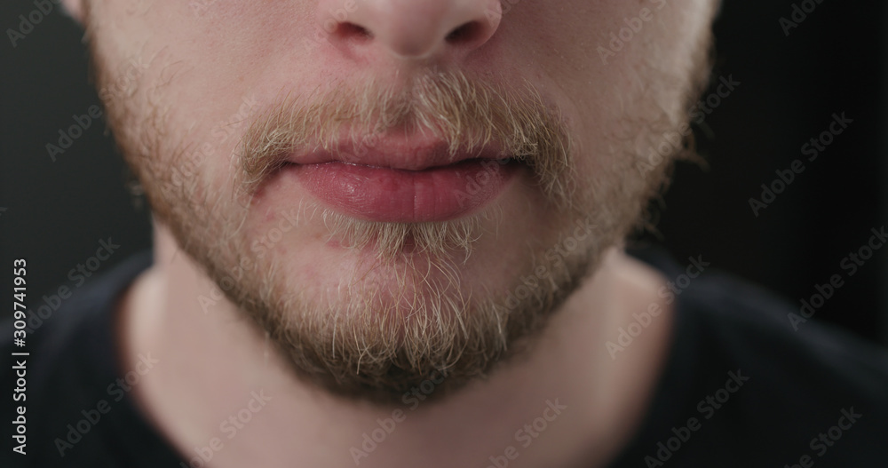 closeup shot of bearded man mouth