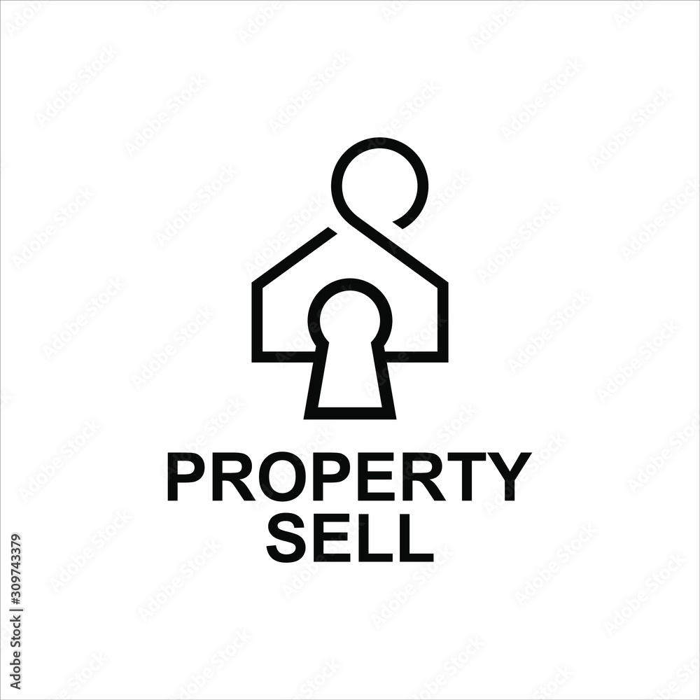 Fototapeta premium Property logo simple playful modern line art home, tag and keyhole vector real estate design template