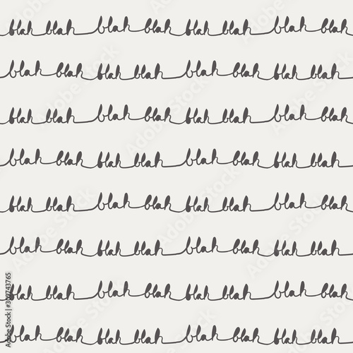 Gender Neutral Minimalist Print. Hand Lettering Continuous Stripes featuring the text Blah. Black and white sweet previous simple doodle seamless repeat vector pattern.