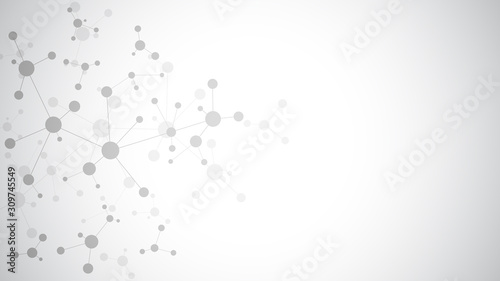 Abstract background of molecules. Molecular structures or DNA strand, genetic engineering, neural network, innovation technology, scientific research. Technological, science and medicine concept.