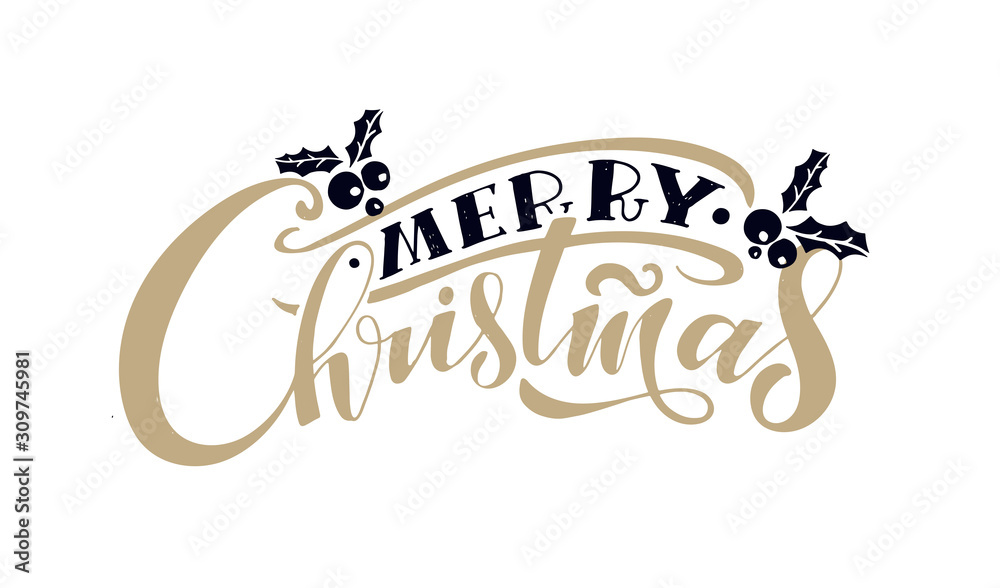 Obraz premium Merry Christmas and Happy new Year - cute hand drawn doodle lettering postcard - pattern background template. Winter holidays banner