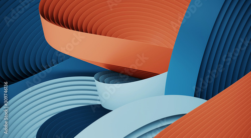 Fototapeta Naklejka Na Ścianę i Meble -  Minimal abstract background for product presentation. Blue and red circular geometry shape. 3d rendering illustration.