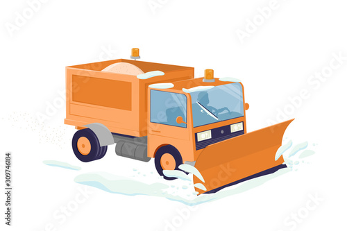 funny cartoon illustration of an isolated snow plow