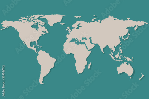 world blank map cream colour  Isolated on green background.