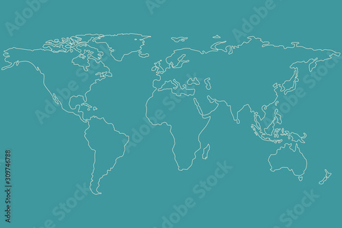 White line world map  Isolated on green background.