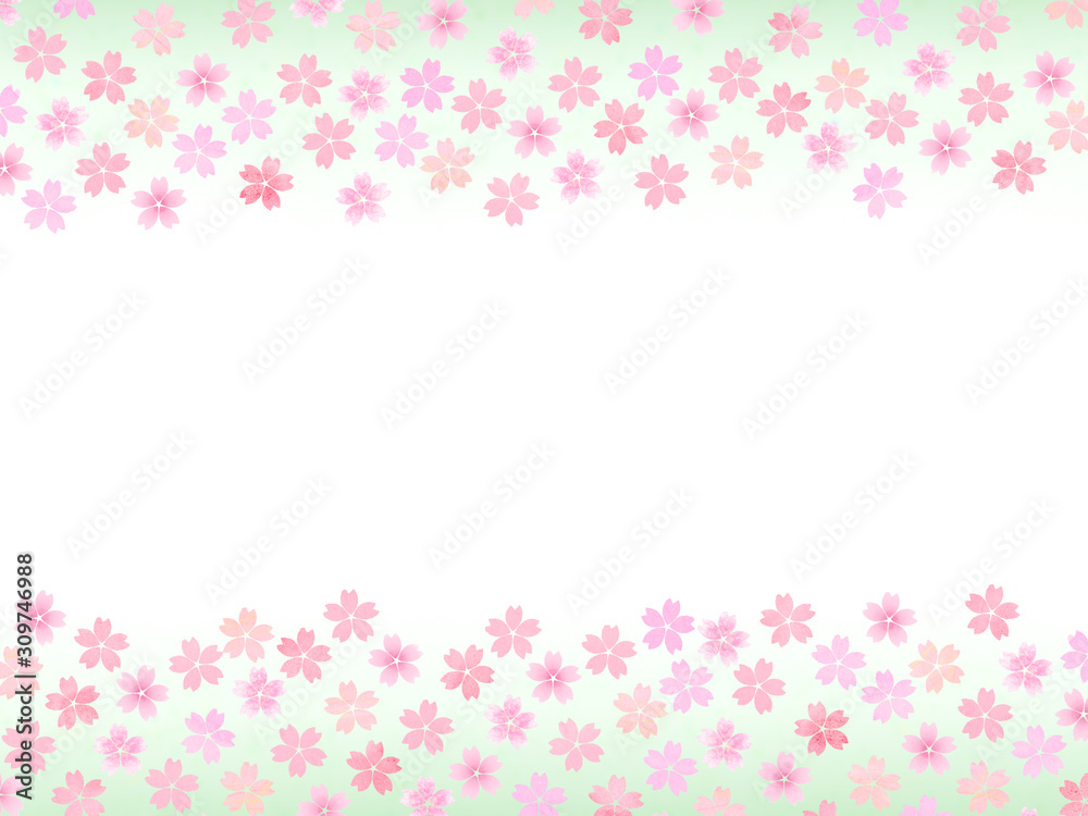 散り桜-緑グラデーション背景 散り桜-緑グラデーション背景
