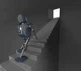 robot walks on the stair, on the white bacground,3d render.