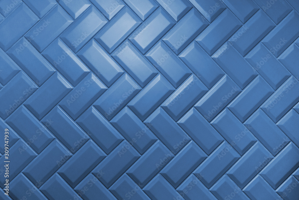 Beveled phantom blue matt ceramic tiles pattern laid herringbone Beveled phantom blue matt ceramic tiles pattern laid herringbone