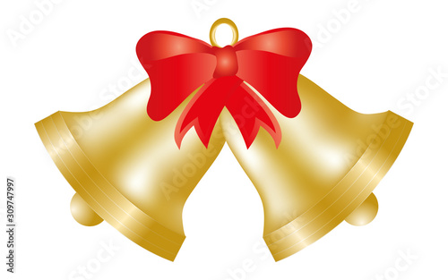 Golden bell with a pattern on a white background. Vector illustration.