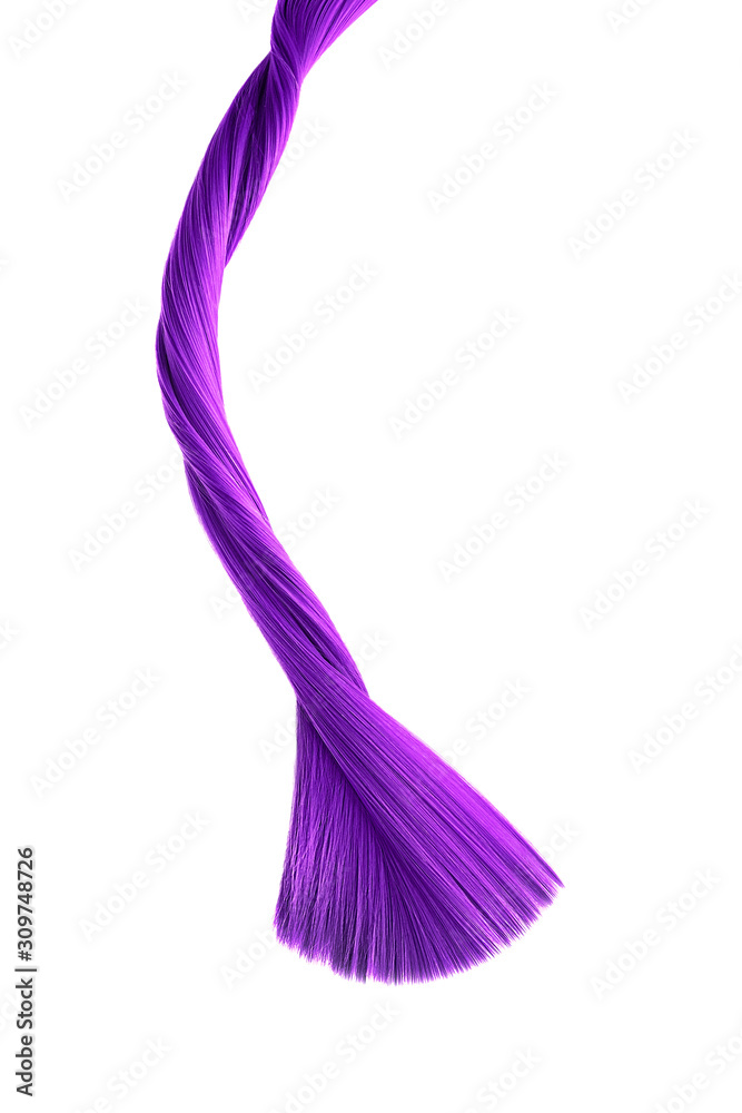 Purple twisted hair on white background, isolated. Looks like animal tail. Carefully trimmed tips Purple twisted hair on white background, isolated. Looks like animal tail. Carefully trimmed tips