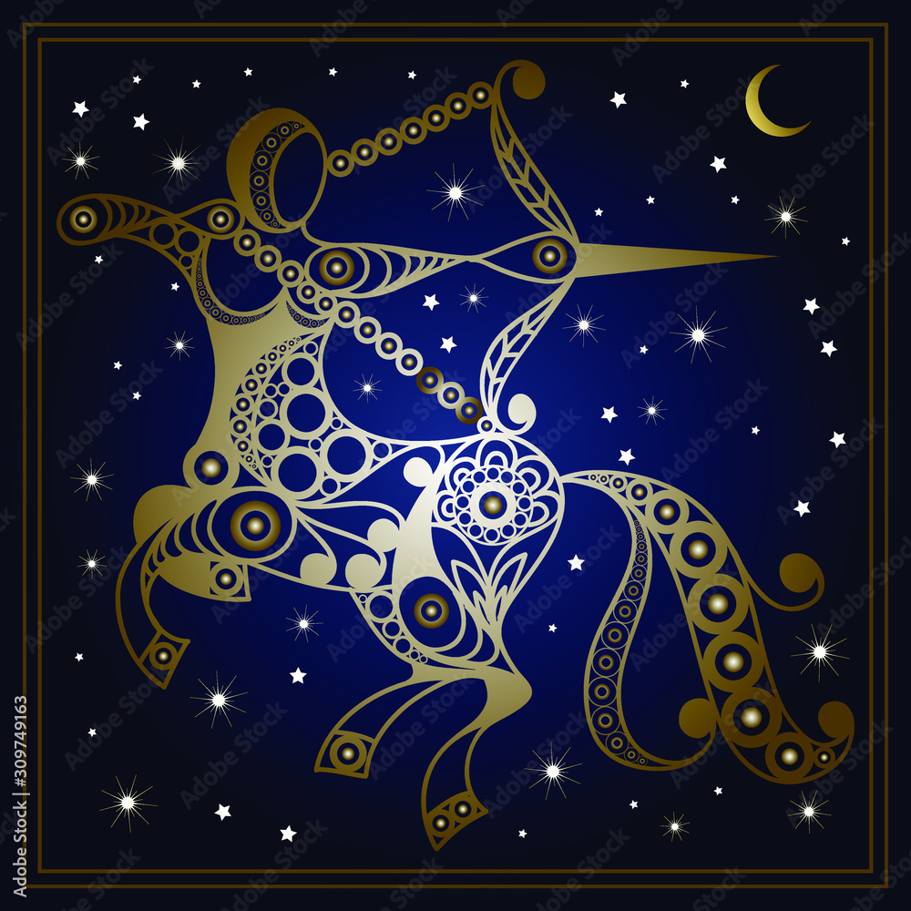 Decorative zodiac sign Sagittarius. Horoscope and astrology (astronomy)-symbol. Vector illustration.