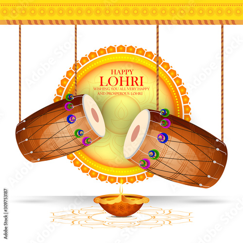 Happy Lohri holiday background for Punjabi festival.Vector illustration 