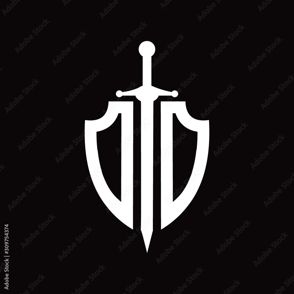 DD logo with shield shape and sword DD logo with shield shape and sword