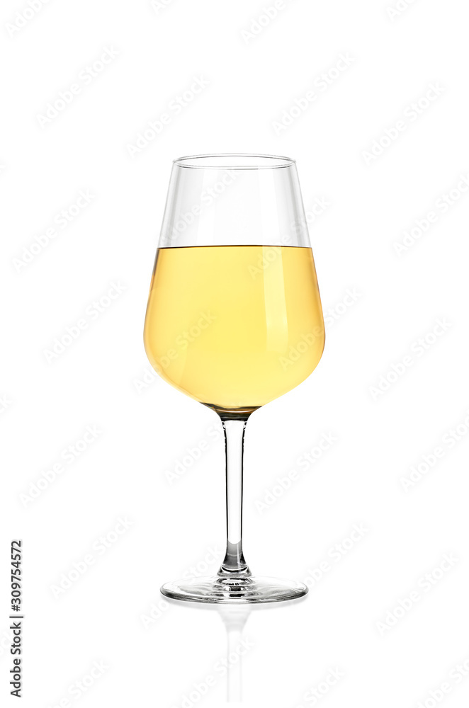 Full glass of white wine isolated on white background.