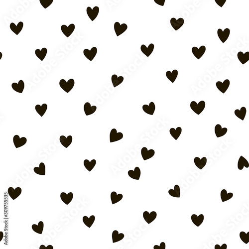 Vector seamless pattern with little hearts. Creative scandinavian childish background for Valentine's Day. Black and white hearty backdrop for wrapping paper, textile, fabric, card making.
