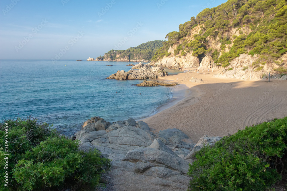 Lloret de Mar beach Cala de Boadella. Scenic view on beautiful coast in Costa Brava. Spanish sea landscape
