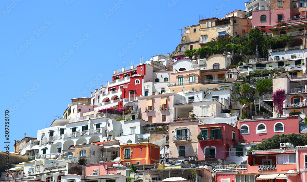 View of the Town of Positano on the Italian Amalfi Coast