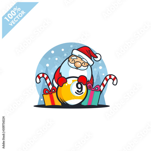 Billiard 9 ball with santa claus christmas theme logo vector	