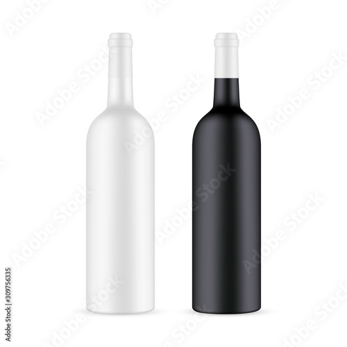Two blank wine bottles mockups isolated on white background. Vector illustration