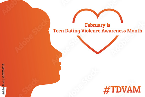 Concept of Teen Dating Violence Awareness Month, February.  Silhouette of young girl. Template for background, banner, card, poster with text inscription. Vector EPS10 illustration.
