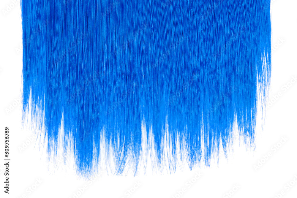 Blue hair close-up on white background, isolated