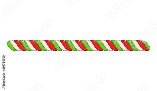 candy cane line divider isolated on white background. xmas twisted peppermint cane border design Traditional christmas sweet vector illustration.