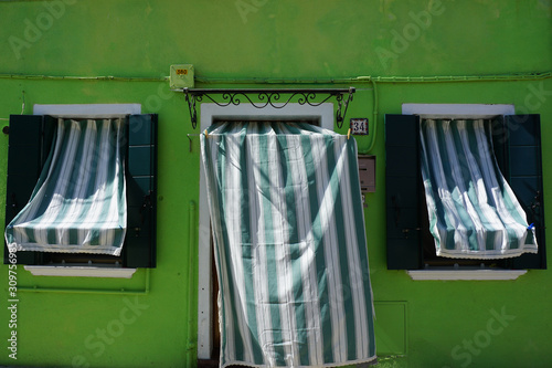Windows and door, green fasade